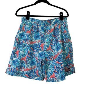 Vineyard Vines Tropical Blue Hibiscus Swim Trunks Elastic Waist Lined Size M